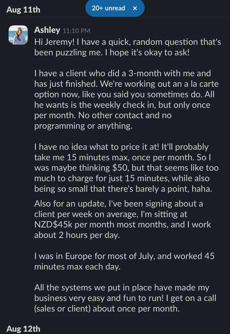Ashley reporting NZD$45k a month most months on about 2 hours of work a day